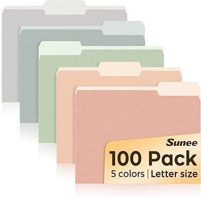 SUNEE File Folders Letter Size Pastel Colors, 100 Pack Manilla Folders 8.5 x 11 1/3-Cut Tabs, Colored File Folders Office Home School for Documents Files Paper