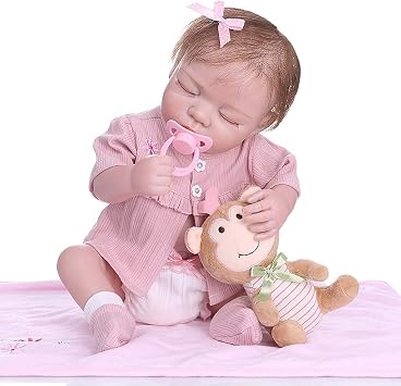 49Cm Doll Realistic Full Soft Silicone Vinyl Newborn Sleeping Babies Monkey Toy,Pink 49 Cm Closed Eyes Rebirth Doll,Pink Pink Pink