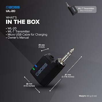 BOSS WL-20 | Compact Wireless Instrument System | Plug-and-Play Wireless System for Guitar, Bass and More | Lightning-Fast BOSS Technology | Built-in Cable Tone Simulation | Up to 50ft Range