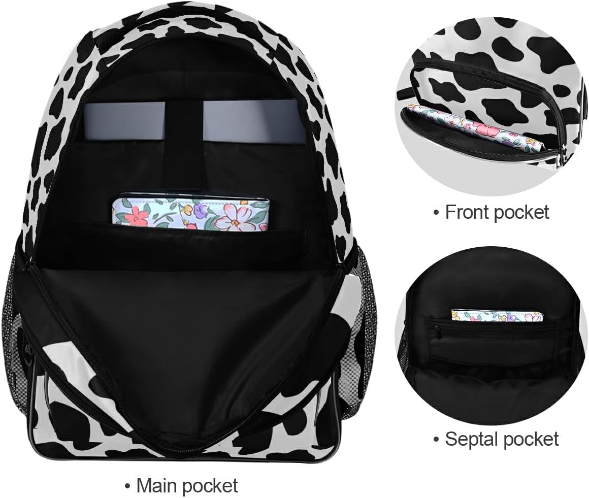 OREZI Fashion Backpack for Women Girl,Black And White Cow Print Schoolbag Backpack Bookbags Travel Bag Casual Daypack Rucksack for Student Teenagers kid's