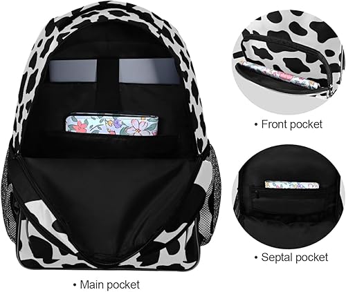 Miniatura 6 de OREZI - Mochila de moda para mujeres y niñas, mochila escolar con estampado de vaca en blanco y negro, mochila para libros, bolsa de viaje, mochila