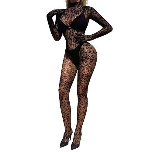 IXOYAHRA Women's Full Body Fishnet Costume - Long Sleeve Mesh Performance Bodysuit for Stage, Halloween & Theme Parties, Black