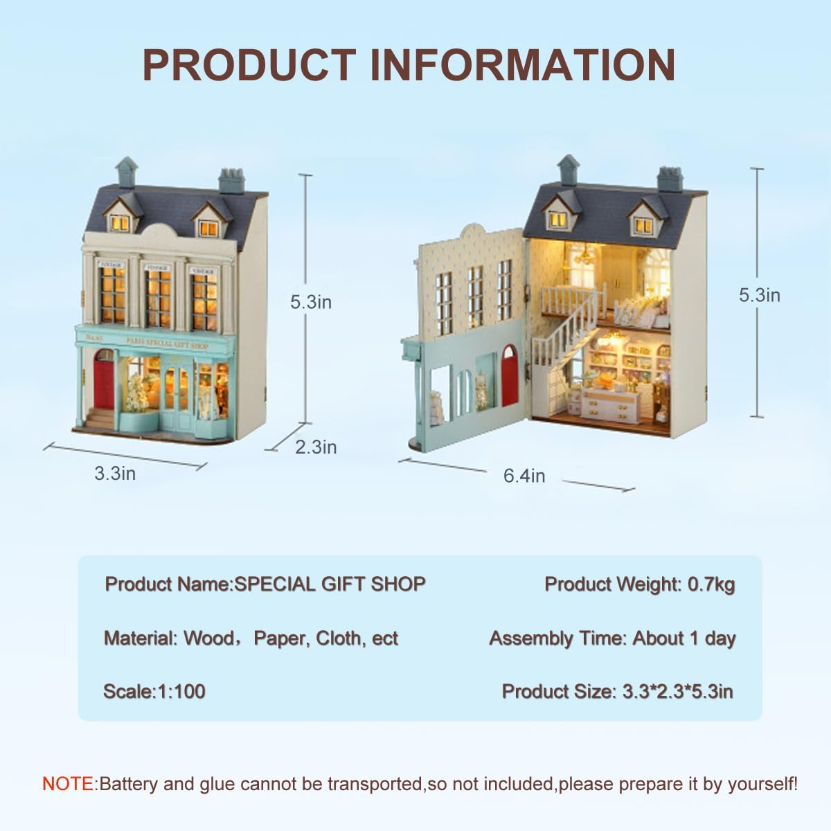 CUTEROOM Miniature House Kit, Wooden Doll House Kit Mini House Making Kit with Furnitures and LED Light, DIY House Kit for Adults Birthday Gift for Women and Girls (Gift Shop)