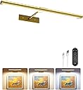 EZVALO Picture Light for Wall, 4800mAh Rechargeable Wireless IR Remote Ccontro Lights, 16'' Dimmable Magnetic LED Art Painting Light with 3 Color Temps, Display for Gallery, Living Room, Bedroom(Gold)