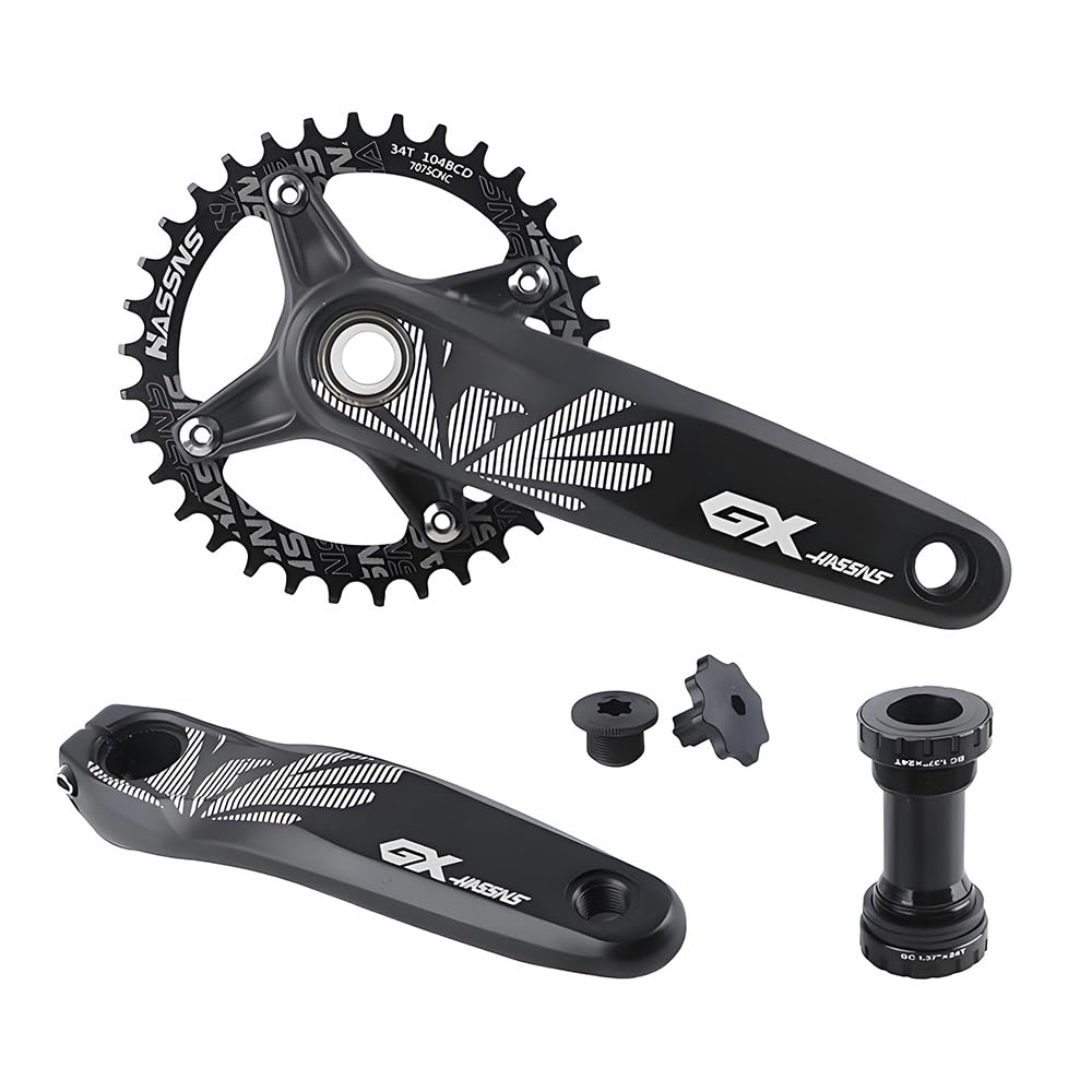 104 BCD Mountain Bike Crankset,170/175mm Bicycle Crankset, Optional Crank/Crank Bottom Bracket/Crank Bottom Bracket and Round Tooth Chainring (Crank with Bottom Bracket and 34T Chainring, 170mm Crank)