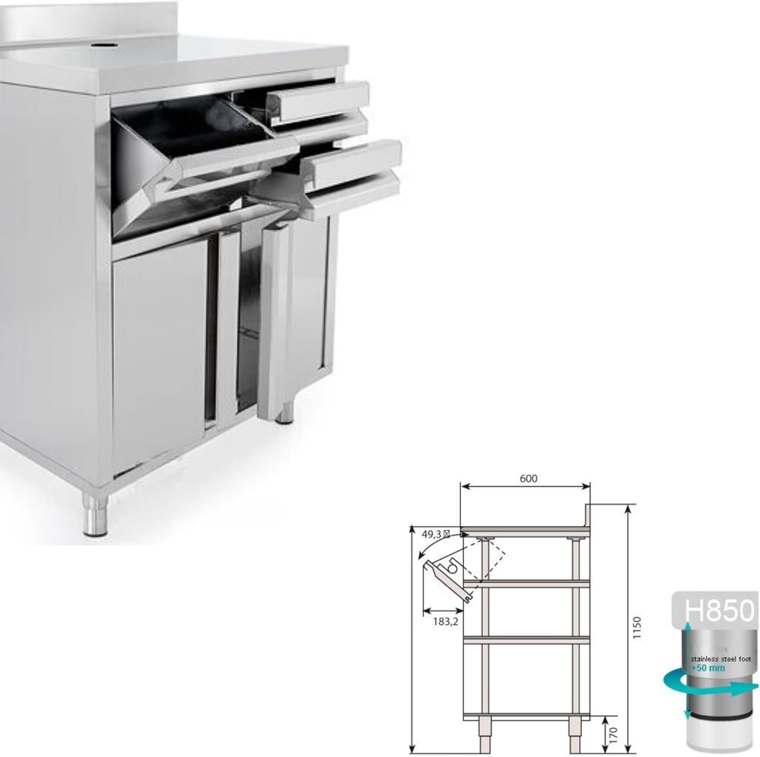 Commercial Stainless Steel Coffee Workbench with Drawers and Shelves | Kitchen Counter for Restaurant Hotels with Drawers with Telve Bucket (39.3x23.6x45.2 Inch)