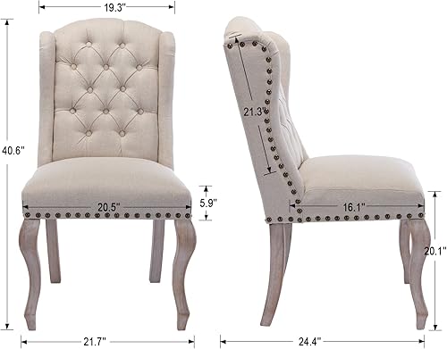 Miniatura 2 de Juego de 2 sillas de comedor tapizadas para cocina y comedor, sillas decorativas de tela copetuda para sala de estar y dormitorio con patas de