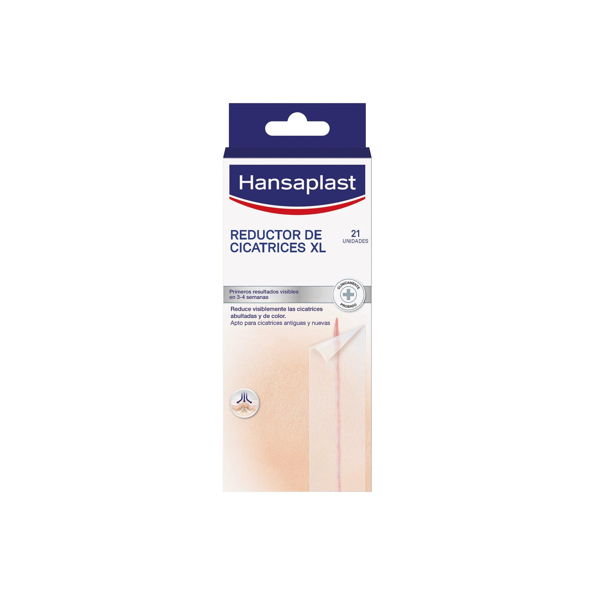 Hansaplast Reductor de cicatrices XL, apósitos adhesivos grandes, reduce las cicatrices nuevas y antiguas, impermeables y transpirables, 21 parches 30 x 146 mm