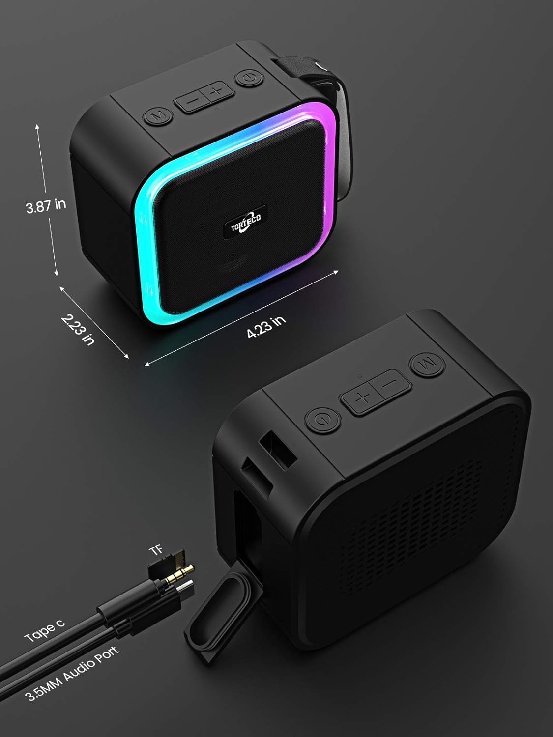 Torteco F50 Speaker with dimensions and port labels