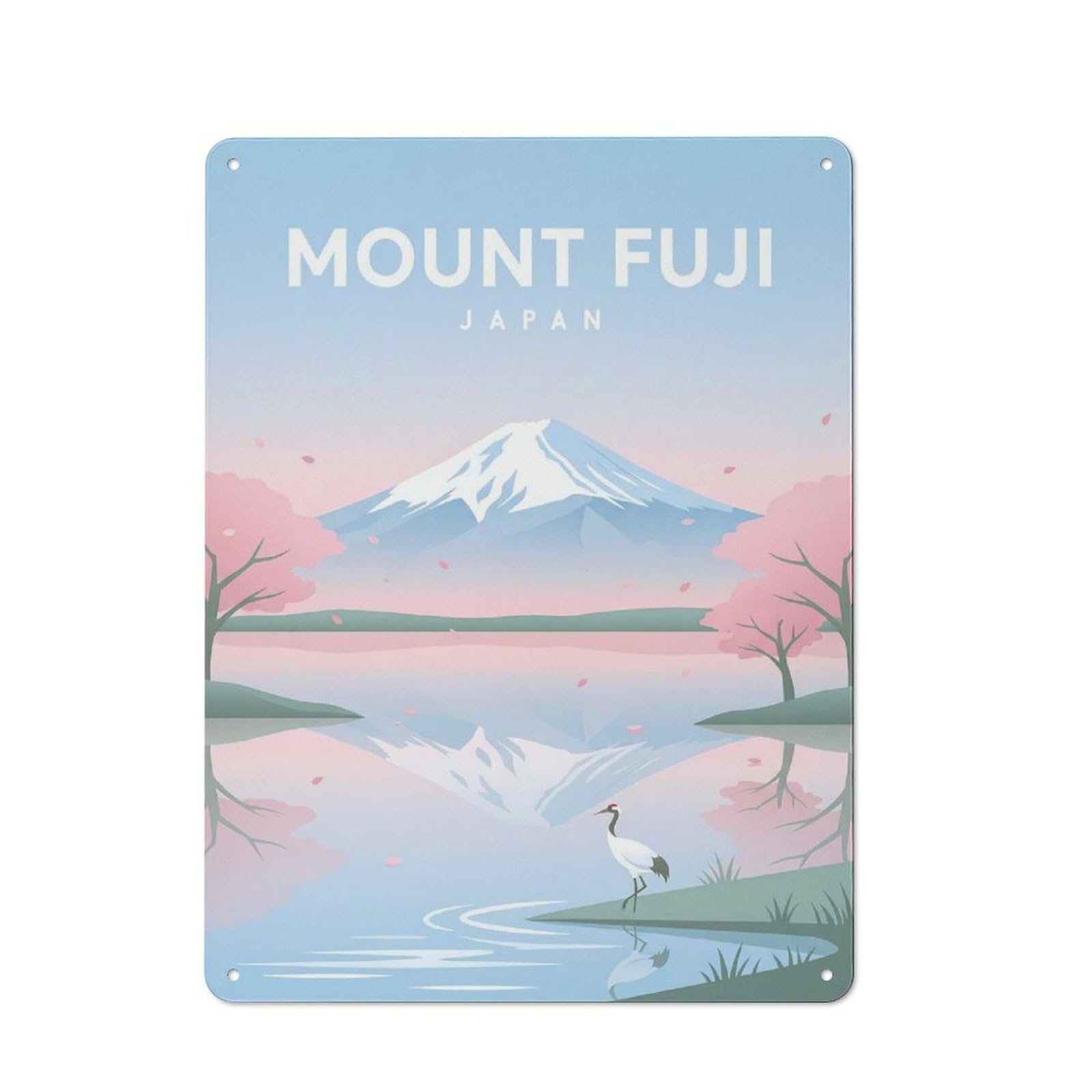 Junmoney Style-4 Tin Wall Plaque 40X30cm With Mount Fuji With Cherry Blossoms And Crane For Garage Wall, Suited To People Furnishing A Garage
