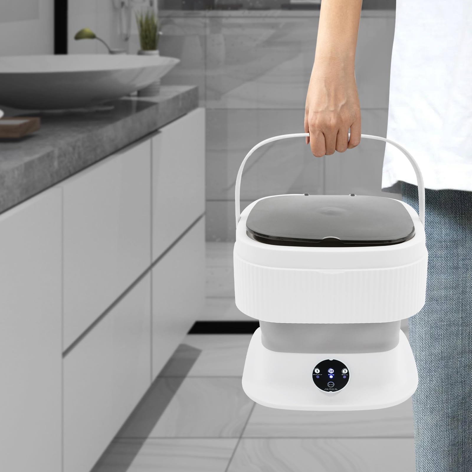Mini lavatrice pieghevole, lavatrice portatile da 10 l, con cestello centrifuga, piccola lavatrice elettrica con 3 modalità di pulizia per campeggio, camper e dormitorio, semiautomatica
