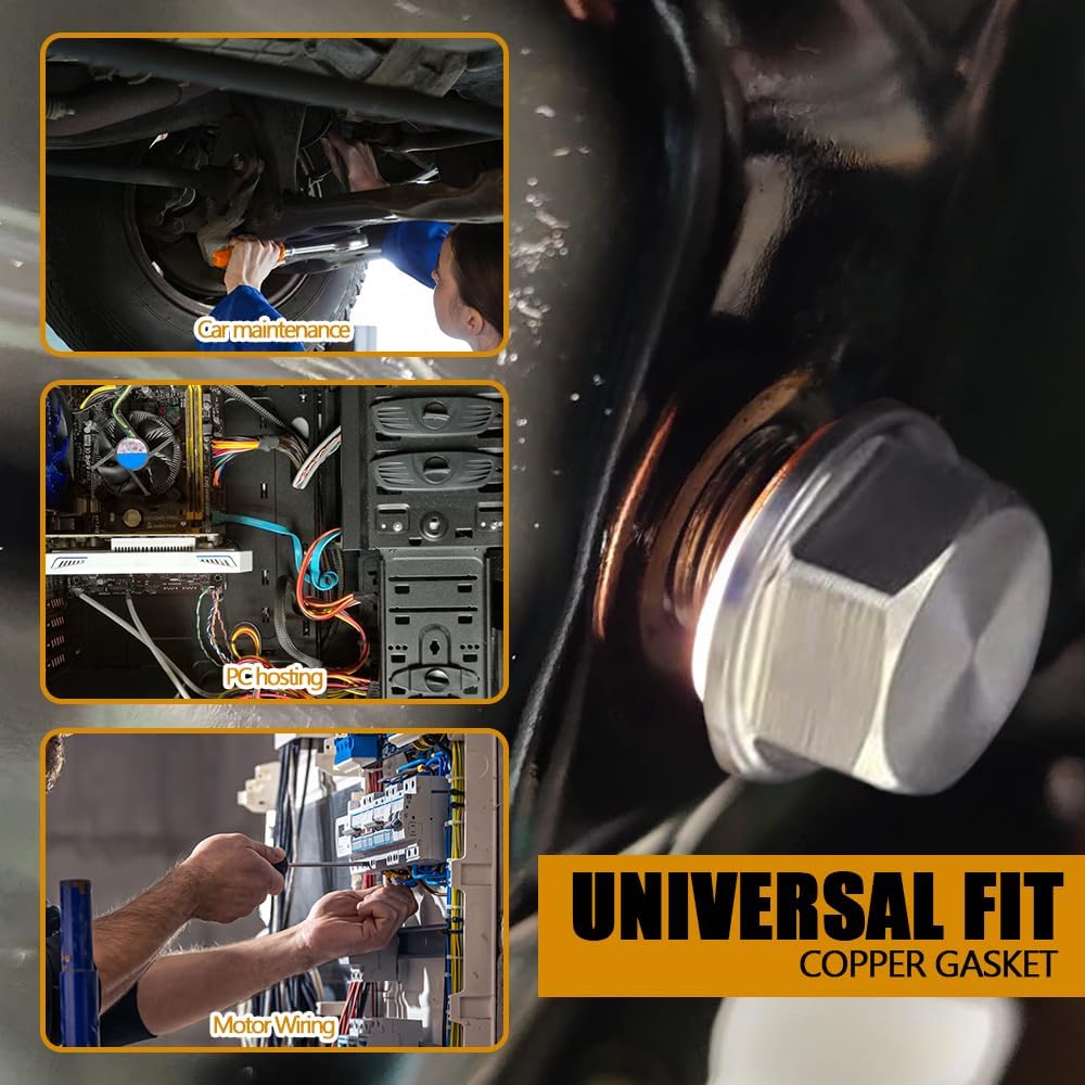 15PCS Oil Drain Plug Gasket, Drain Plug Washer, 14mm Copper Crush Washers Oil Sealing Gasket, Car Accessories Oil Pan Drain Plug Crush Washer Replacement for OEM PN Part 007603-014106