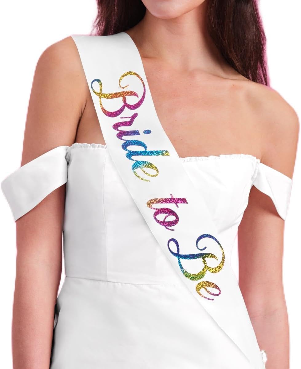 xo, Fetti Bride to Be Satin Sash, Rainbow Foil | Bachelorette Party Decorations, LGBTQ Bridal Shower Gift, Lesbian Bridesmaid Favors, Pride