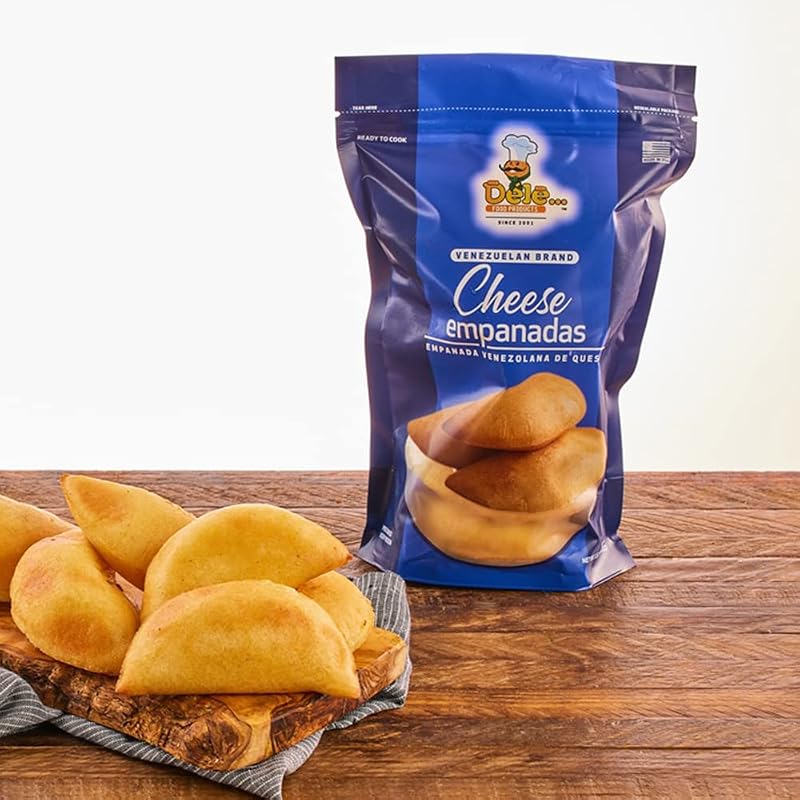DELE FOOD Empanadas de Queso Blanco, 3 oz (8 Unidades) – Aperitivo congelado sin gluten con masa de harina de maíz y queso – Precocido y listo para calentar en horno o freidora – Merienda perfecta o comida de fiesta