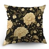 Moslion Throw Pillow Cover Retro Floral Vintage Style Peony Spring Summer Wildflowers Leaves Oriental Square Pillow Case Cushion Cover for Home Car Decorative Cotton Linen 20x20 Inch