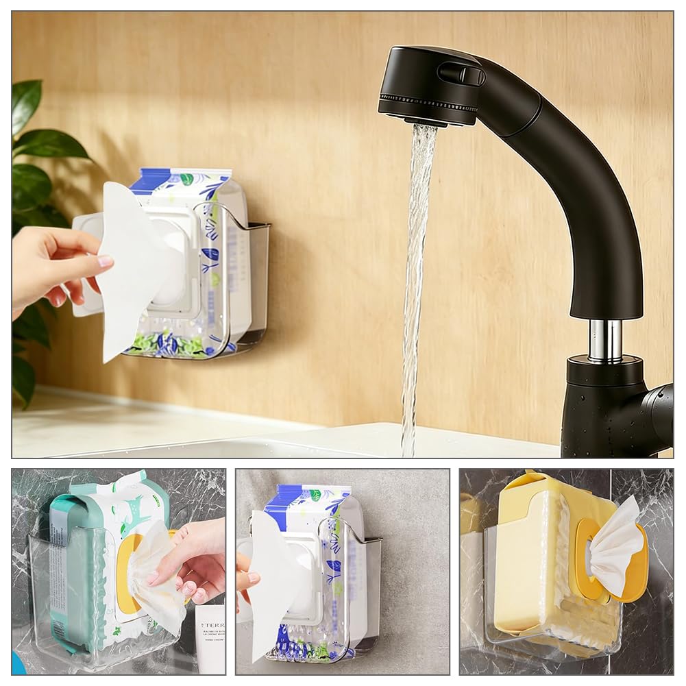6 Pcs Kitchen Wipes Box, 4.8x3.3x5.9 Inch Acrylic Wall-Mounted Wipes Dispenser Non-Slip Flushable Wipes Container Box with Sticker for Bathroom, Kitchen, Bedroom, Toilet, Home, Clear