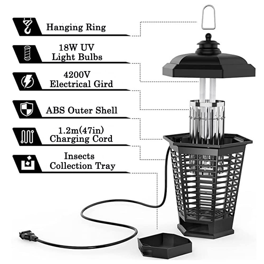 Bug Zapper Outdoor,4200v Electric Mosquito Zapper Indoor,2 En 1 Impermeable Bug Killer Lantern Con Cable De Alimentación, Trampa Para Moscas De Alta Potencia Para El Hogar,Patio,Campamento