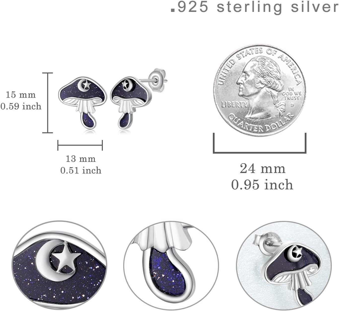Mushroom Stud Earrings for Women,925 Sterling Silver Cute Crescent Moon Mushroom Earrings,Hypoallergenic Earrings Anniversary Birthday Jewelry Gift for Mom Wife - Image 5