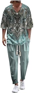 2025-2024 Ropa deportiva de manga corta para hombre con pantalón conjunto de 2 piezas traje de verano con cuello en V camisa casual ropa deportiva broche traje flores