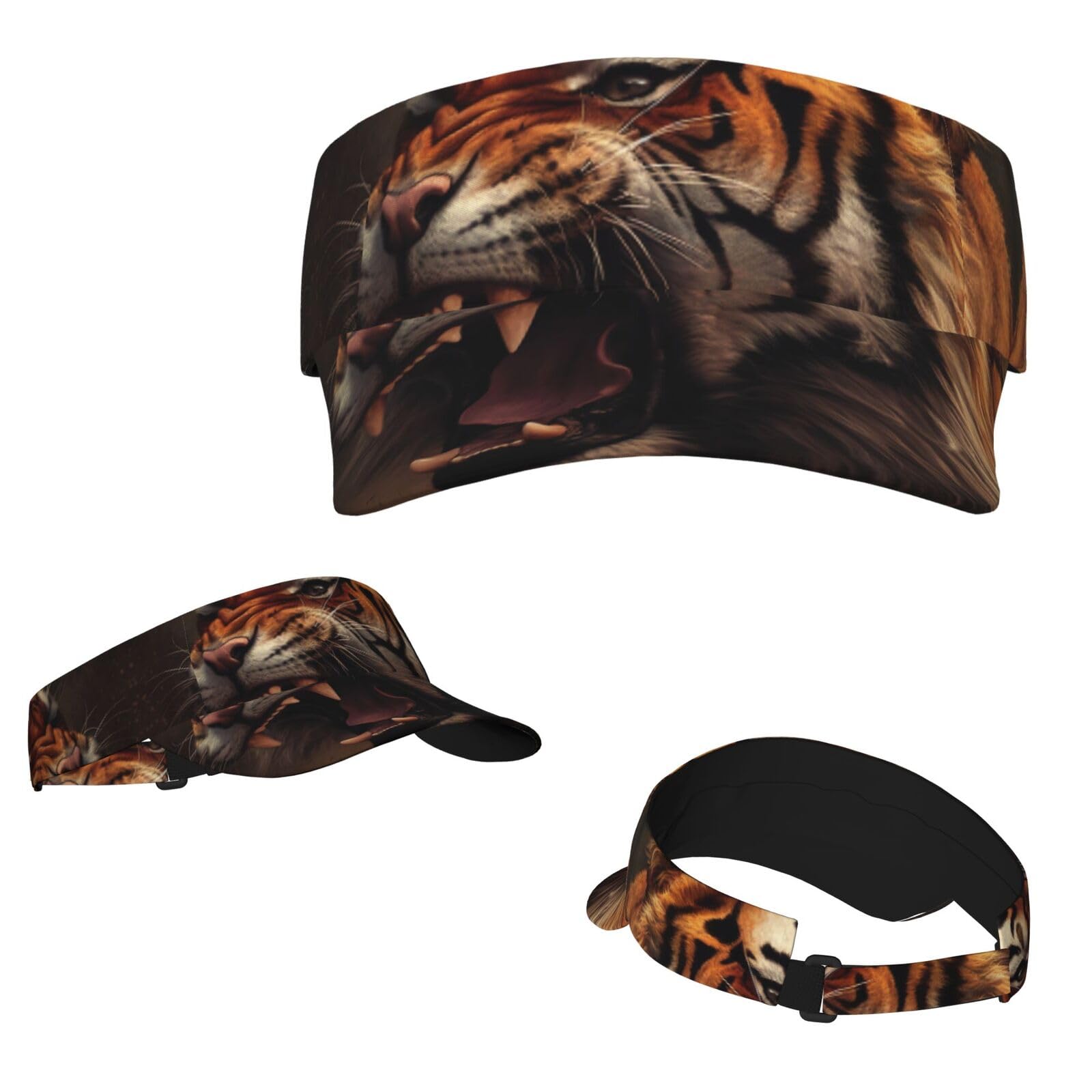 Anceky Angry Tiger Visor Hats for Women Men Angry Tiger Adjustable Empty Topfor Running Outdoor Beach