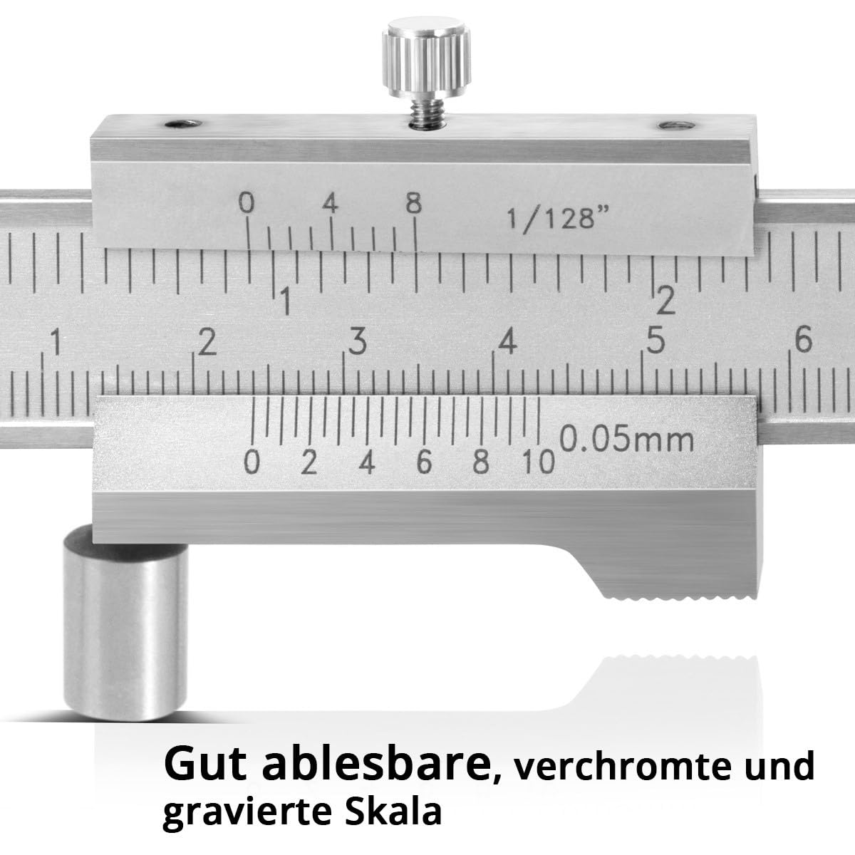 STAHLWERK Anreiß-Messschieber | Messlehre | Schieblehre 0-200 mm | 8 Inch mit Nonius und Anschlagrolle nach DIN 862 für Präzisionsmessungen