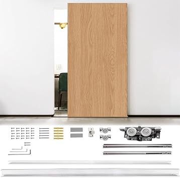 Invisible Sliding Door Track 36 48 52 54 60 inch, Trackless Barn Ghost Door for Wooden Pocket Door, Concealed Garage Door Hardware42inch/107cm