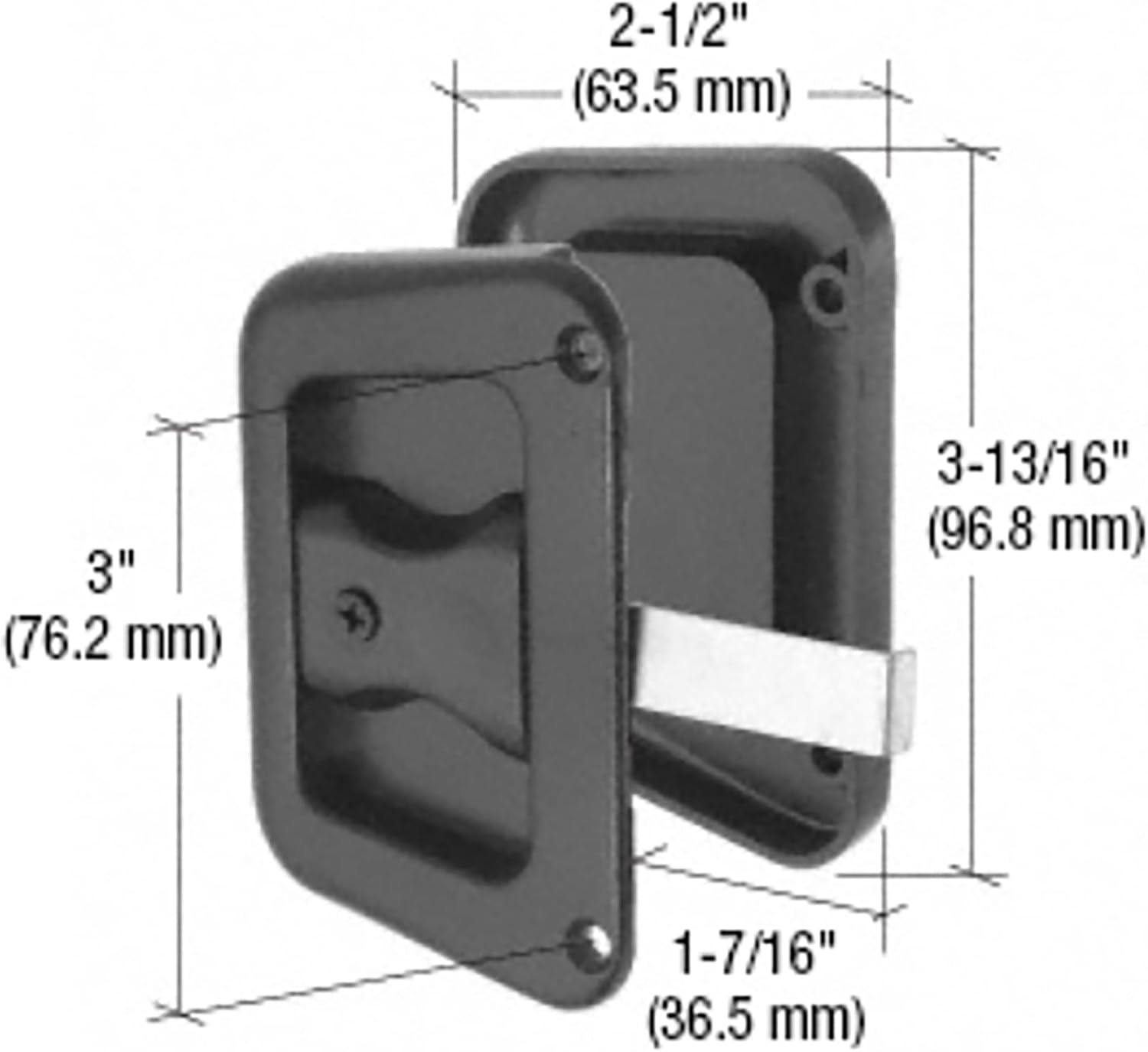 CRL Sliding Screen Latch and Pull; 3" Screw Holes for Hat Section Doors