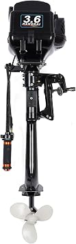 Outboard Motor w/3.6 HP 2-Stroke Heavy Duty Thrust, Fishing Boat Engine w/Water Cooling System, Manual Start & Three-blade Propeller Lower Noise For Kayak, Inflatable Fishing Boats