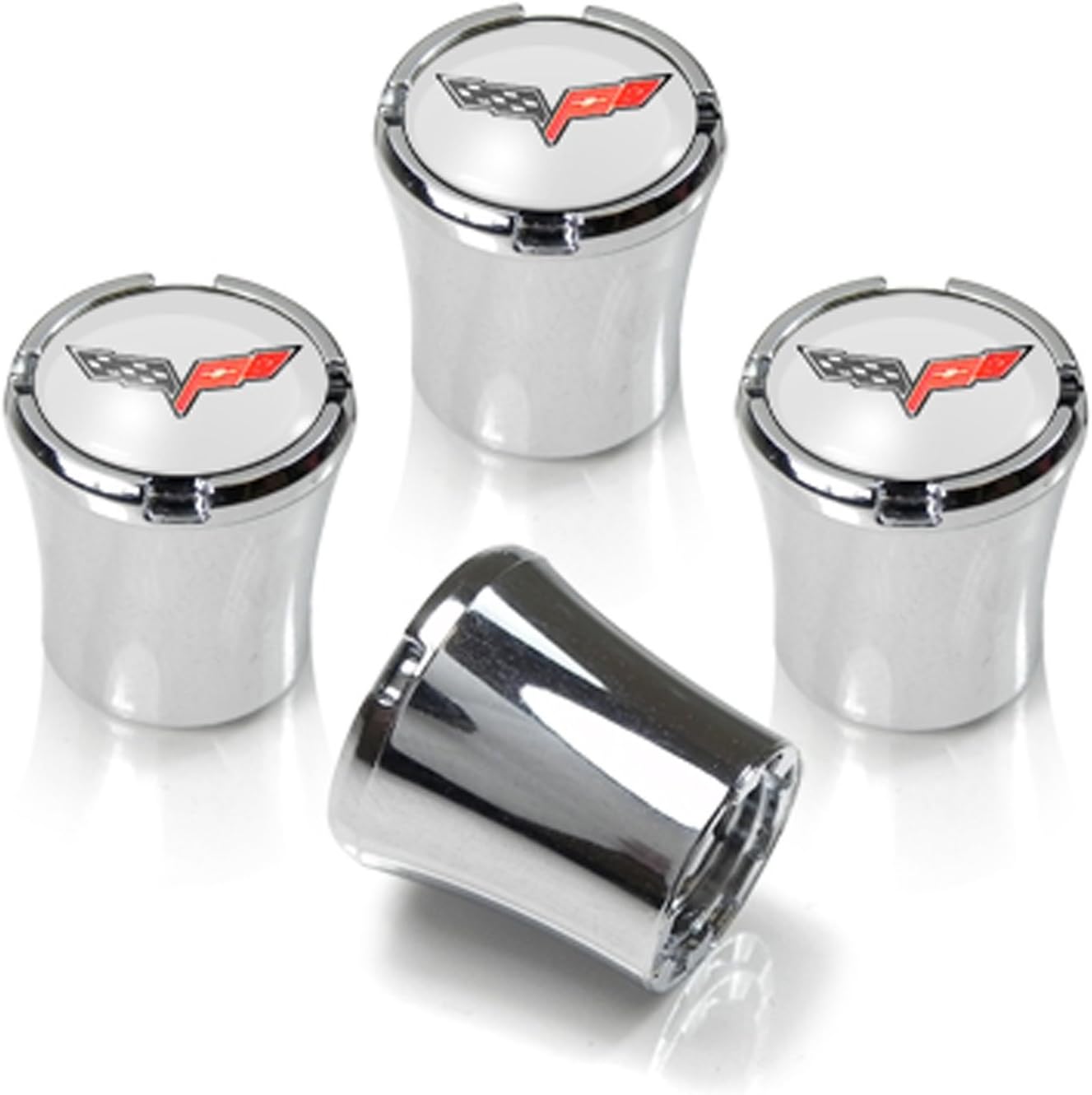 Corvette C6 Silver Logo Chrome Tire Stem Valve Caps