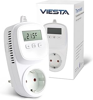 VIESTA® TH10 Thermostatstecker 230 V – digitaler Temperaturregler für Steckdose mit Display – geeignet für Infrarotheizung, Heizpaneele, Elektrogeräte – Plug & Play