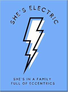 “She's Electric” Blue Lightning Bolt Canvas Print, Modern Inspirational Lyrics Wall Art, Trendy Music Poster, Teen Girl Room Decor, Unique Home Decor 08x12 Inch Unframed