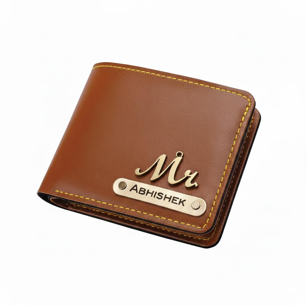 the unique gift studio Men's Leather Customised Name with Logo Wallet - Tan-picture-27