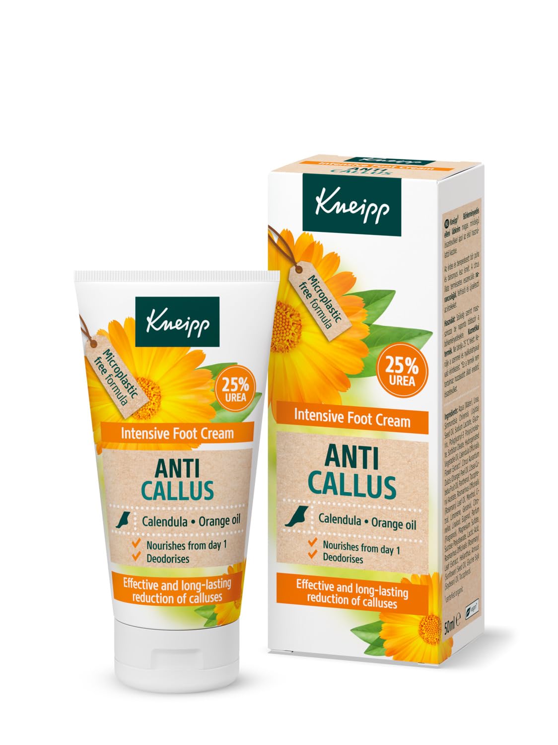 Kneipp, Crema Anti-Callos, con Extracto de Caléndula Naranja, Aceite de Jojoba, Pantenol y Vitamina E, Adecuado para Pies y Talones Secos o Agrietados, Efecto Refrescante y Desodorante, 50ml