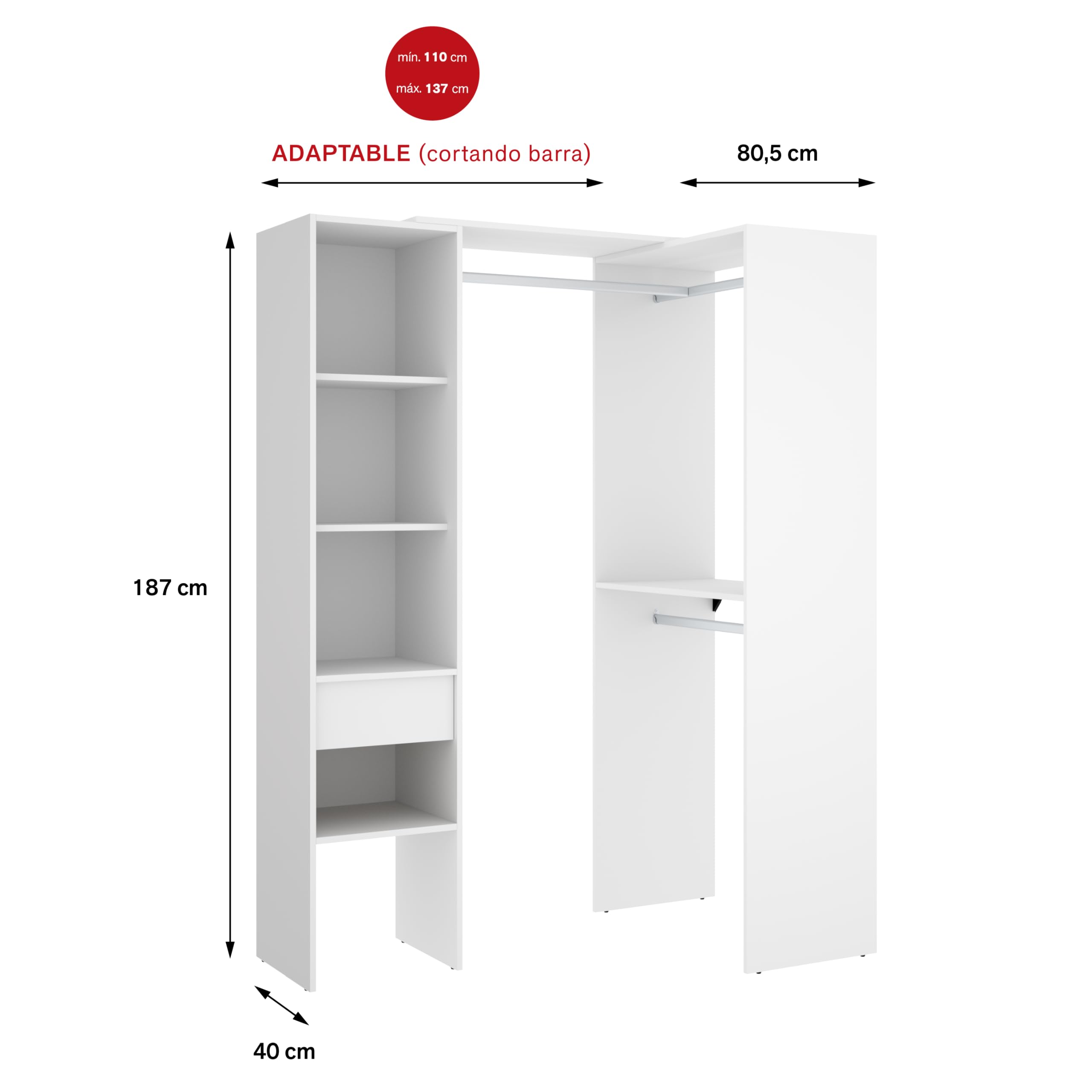 DEKIT GRUPO RIMOBEL SUIT - Vestidor con doble montaje lineal o rincón - BLANCO - 187 x 98,1 x 41,8