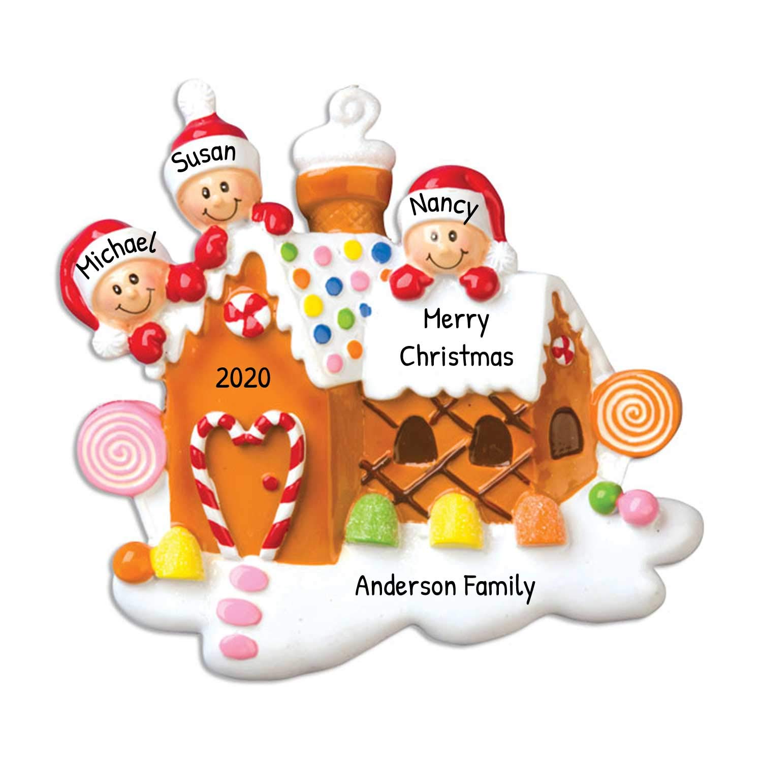 Personalized Family Christmas Ornament - Custom Ornaments Family of 3 Christmas Ornament 2024 Customized Family of 3 in Gingerbread Christmas Decorations Gingerbread House Ornaments for Christmas Tree