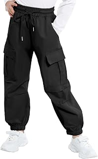 JiAmy Girls' Cargo Pants, Elastic Waist, Drawstring Joggers 6-14Y