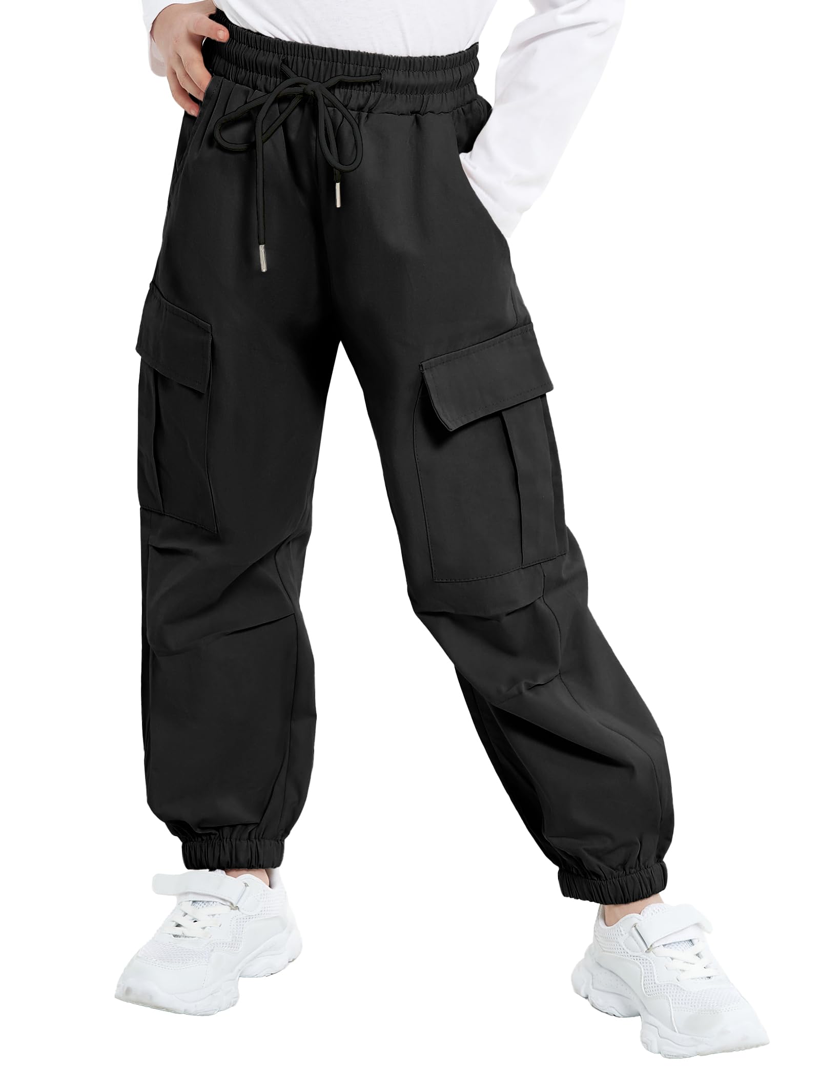JiAmy Pantalon cargo pour filles, taille élastique, pantalon de parachute décontracté, multi-poches, pantalon de jogging Y2k pour enfants de 5 à 14 ans