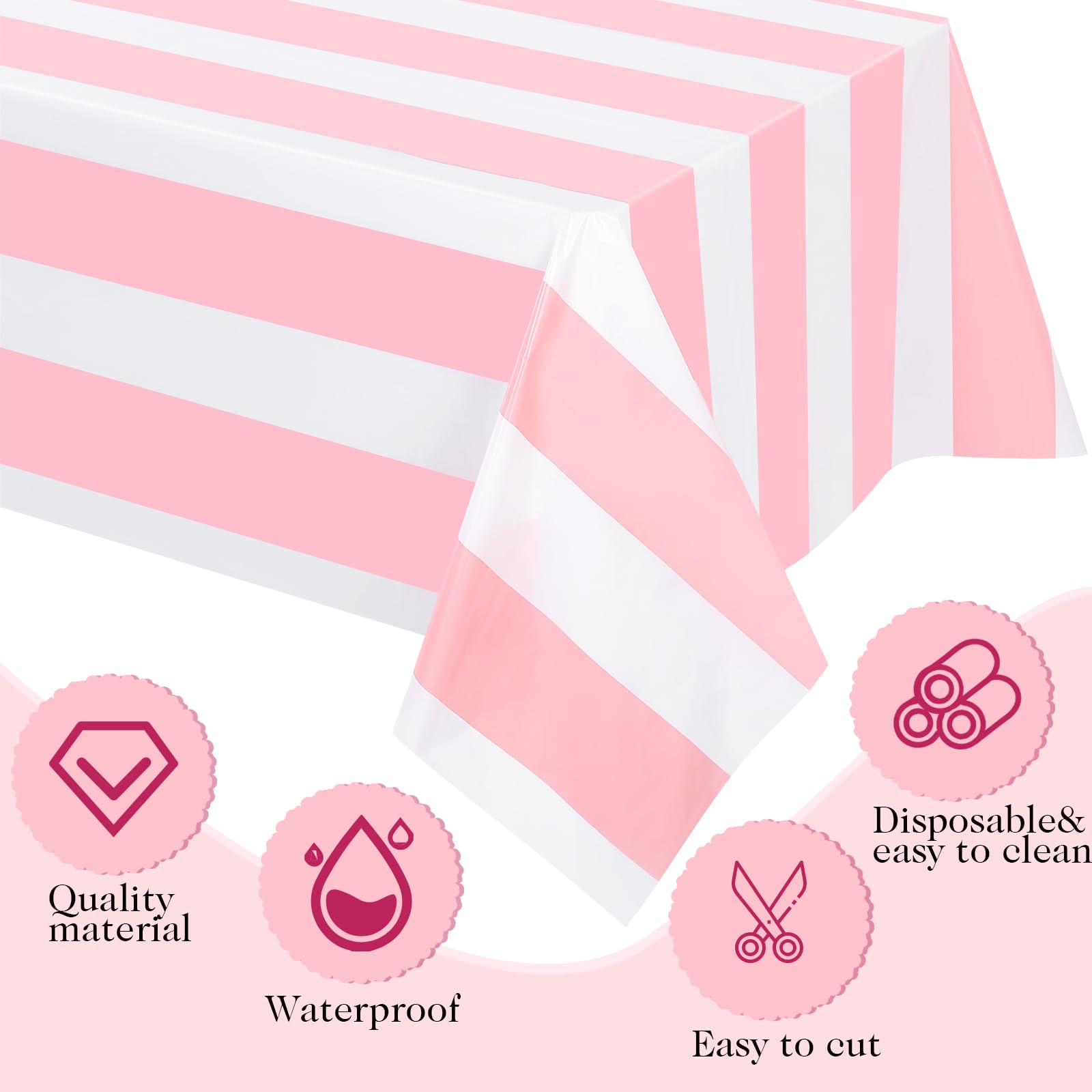 Ctosree 199,9 cm x 30,5 m rosa und weiß gestreifte Tischdeckenrolle aus Kunststoff für Geburtstag, Babyparty, Geburtstag, Party, Dekoration (Rosa und Weiß, gestreift)