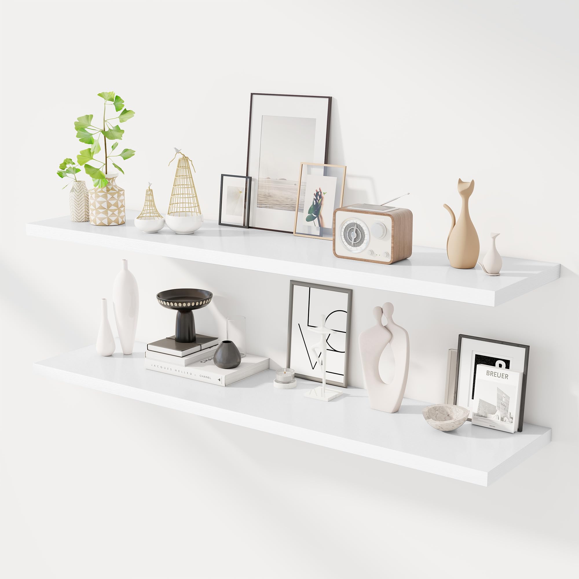 Dreamland 55" Floating Shelves for Wall, 12" Deep Slim Black Floating Shelves, Wall-Mounted Shelves for Bedroom, Living Room, Kitchen, Bathroom - Set of 2