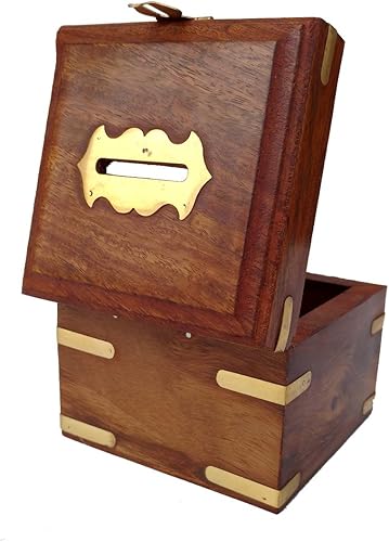 Miniatura 4 de Rastogi Handicrafts Hucha pequeña de madera para niños, niñas y adultos, dinero seguro para tu futuro