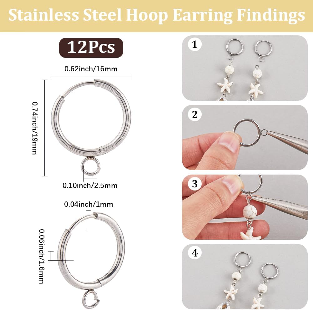 SUNNYCLUE 1 Box 12Pcs Huggie Hoop Earring Findings Leverback Ear Wires with Loop Stainless Steel Round French Earwire Lever Back Earring Hooks for Jewelry Making Supplies Charms DIY Crafts Accessories - Image 2