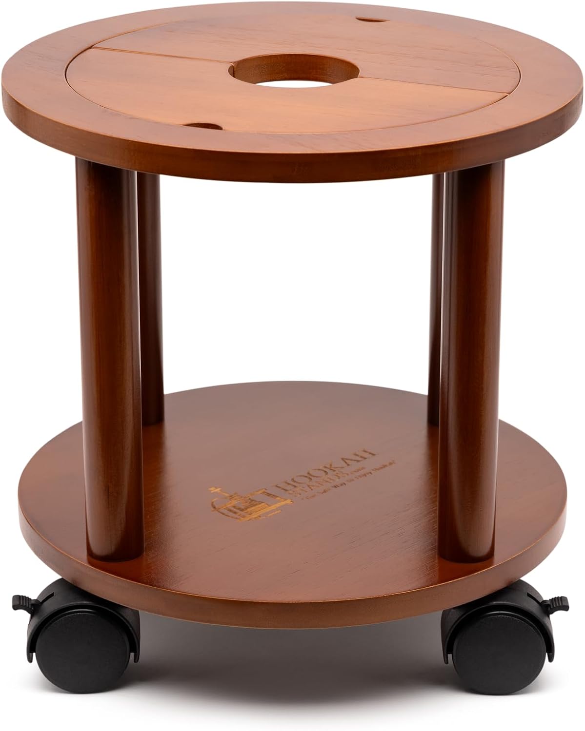 HOOKAH STANDS (Bamboo to Protect Hooka from Falling Over, Wooden Table with Wheels & Brakes, Hookah Accessories, Secure Shisha, Stop Burnt Carpet, nicotine free (Mini, Dark-Brown)