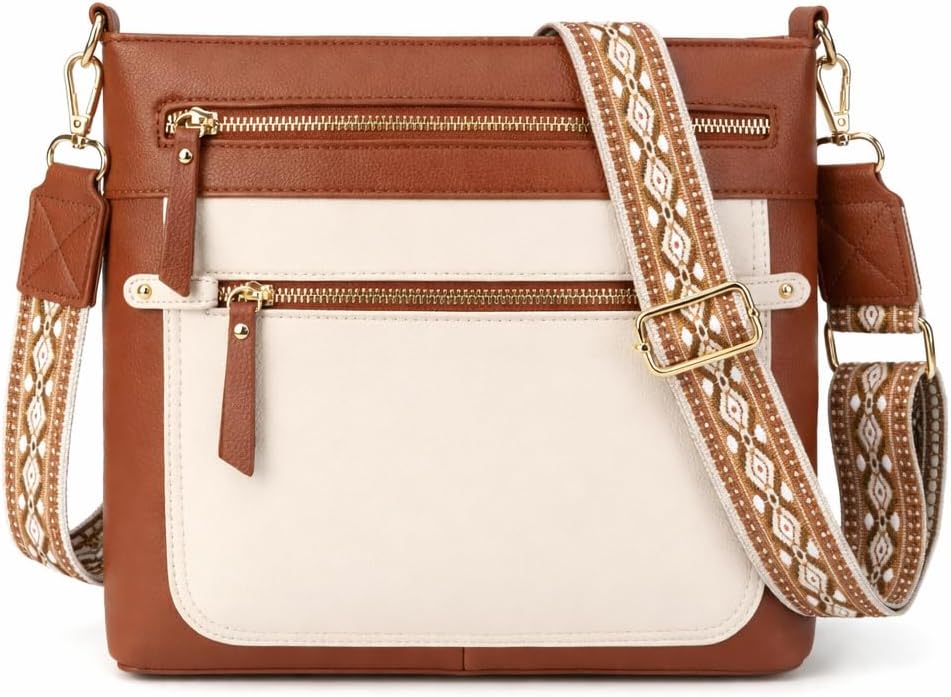 Women's Crossbody Handbags Vegan Leather Purse with Guitar Strap, Multi Pockets Lightweight Shoulder Bag
