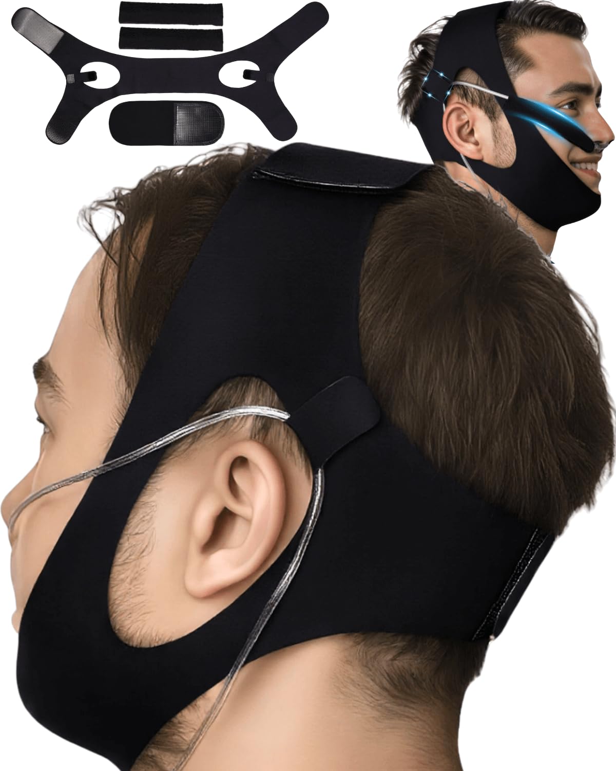 Nasal Cannula Holder for Sleeping, Adjustable Headband to Keep Nasal Cannulas for Oxygen in Place, Chin Strap for Oxygen Tubing - Avoids Ears Pain &amp; Pressure Marks, Stays Secure All Night