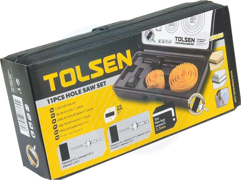TOLSEN 11pcs Hole Saw Pilot Drill Bit Kits for Plywood Drywall Wood Plastic
