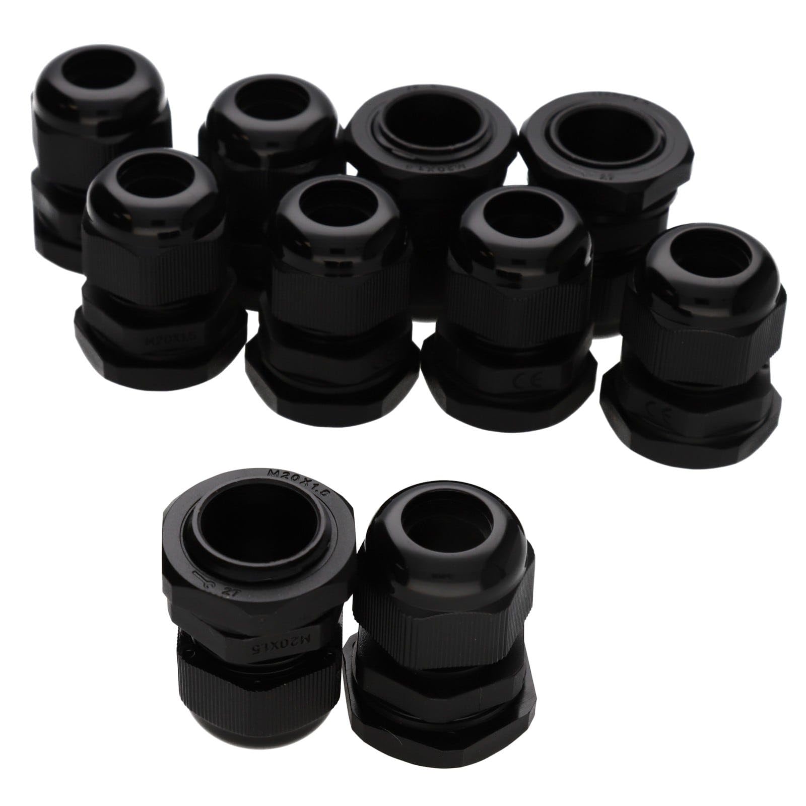 Entie Black Nylon Cable Gland M20 6-12Mm With Weatherproof Ip68 Washer [10 Pack]