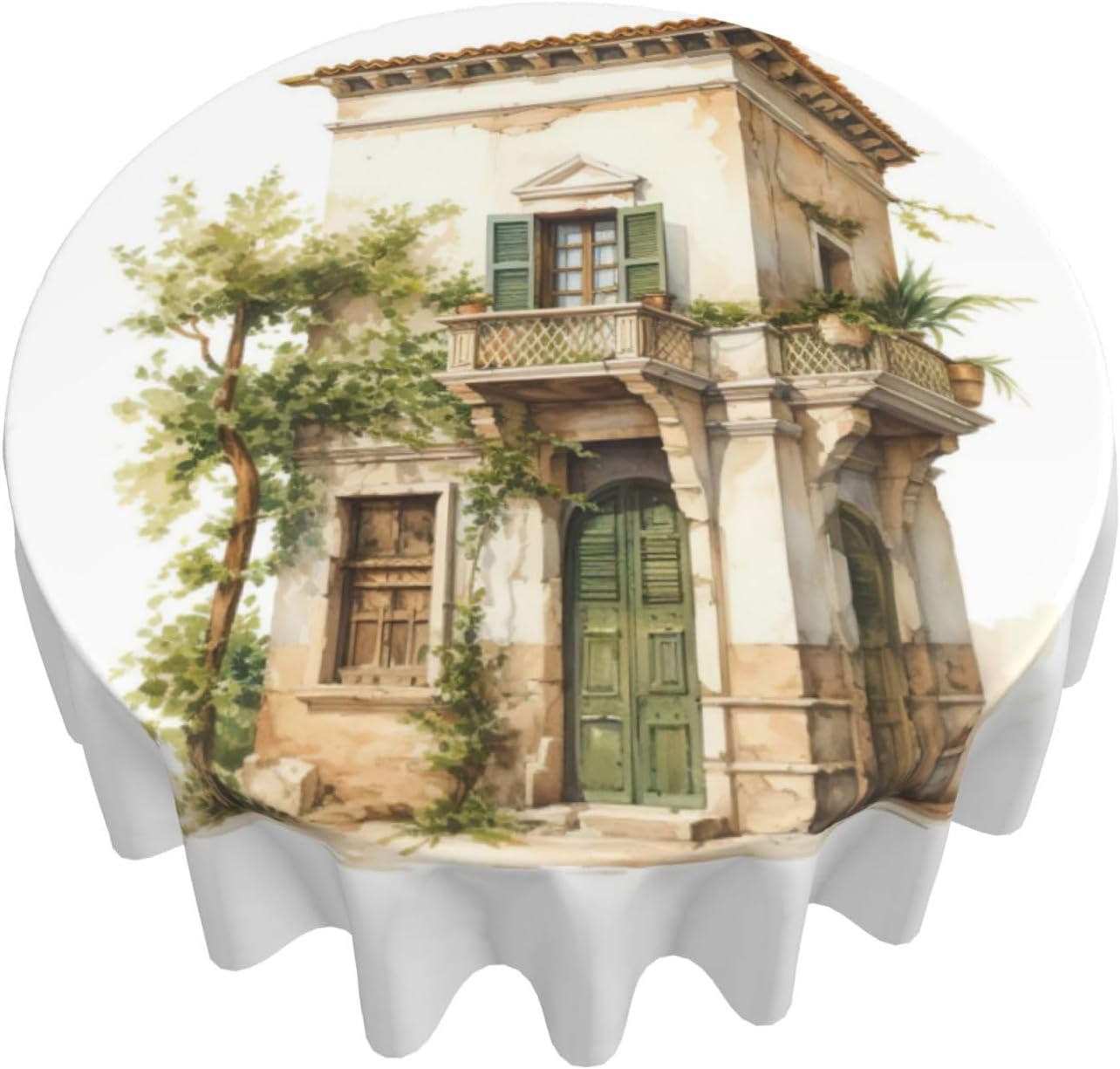 Antique Building with Roman Olive Branch and Greek Print Wrinkle Free Dining Table Cover for Birthday Party Farmhouse Tablecloths Up to 60 x 60 Inches