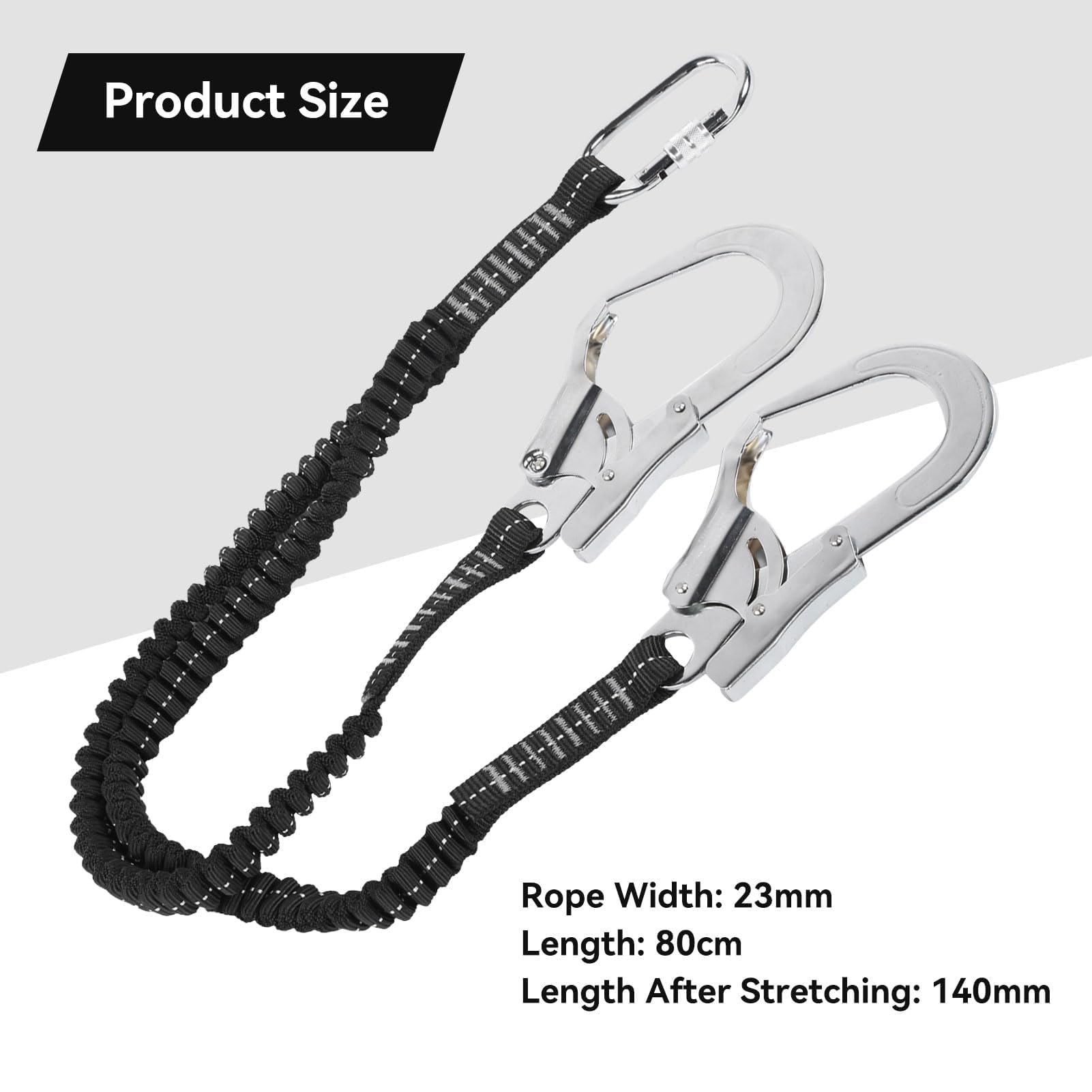 HERCHR 80-140 cm/31,5-55,1 po Ceinture de Sécurité Crochet élastique, 25KN Double Grand Cordon à Crochet Acier Longe Sécurité Absorbant les Chocs Corde de Sécurité Antichute pour L'extérieur
