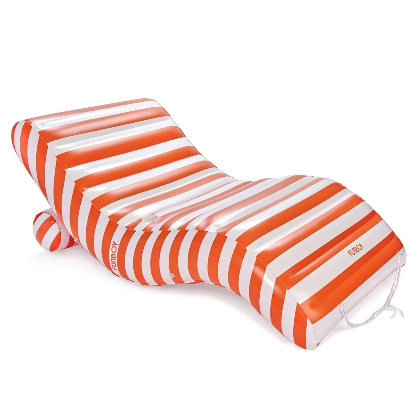 View 1 of [DAMAGED] FUNBOY Chaise Lounger Pool Float, Orange & White Cabana Stripe