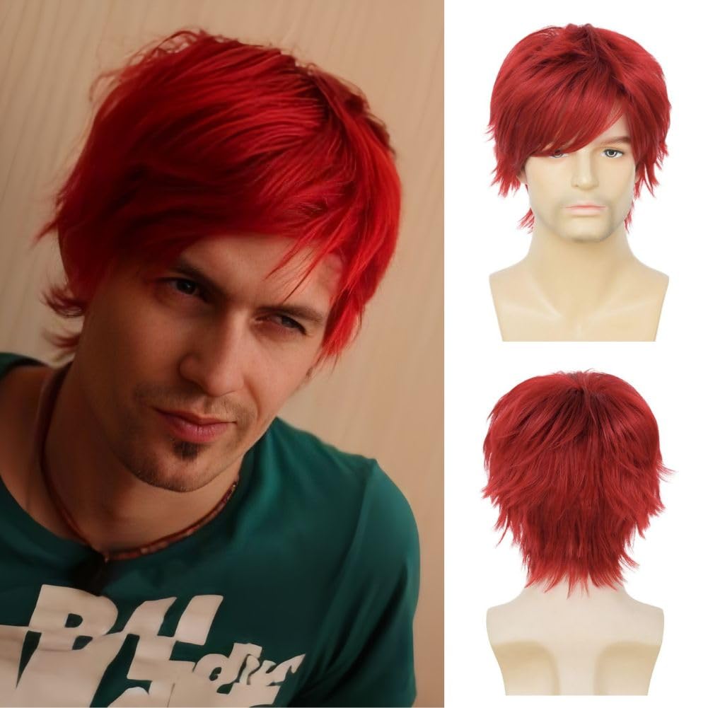 Mens White Long Curly Wig with Bangs Synthetic 70s 80s Rocker Punk Wigs Natural Looking Halloween Cosplay Hair Wig
